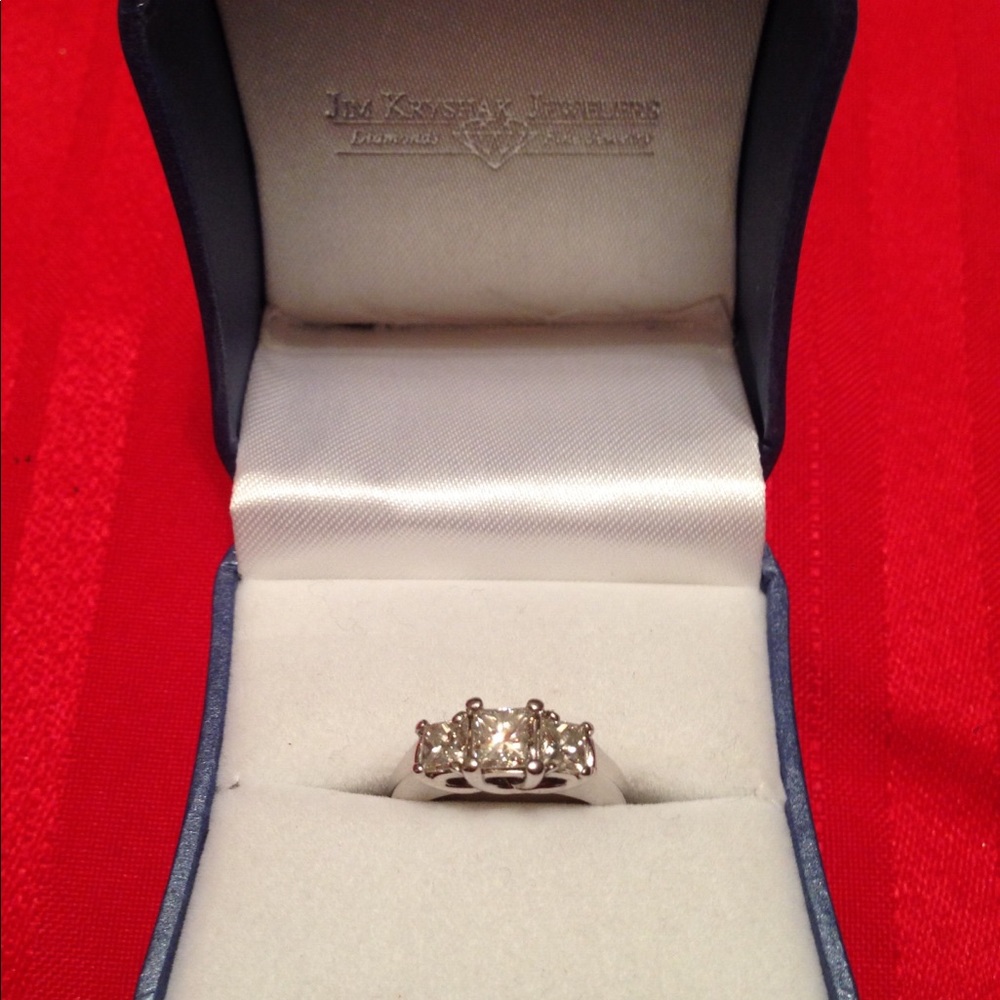 3 Stone Princess Cut Engagement Ring - Picture 3 of 4